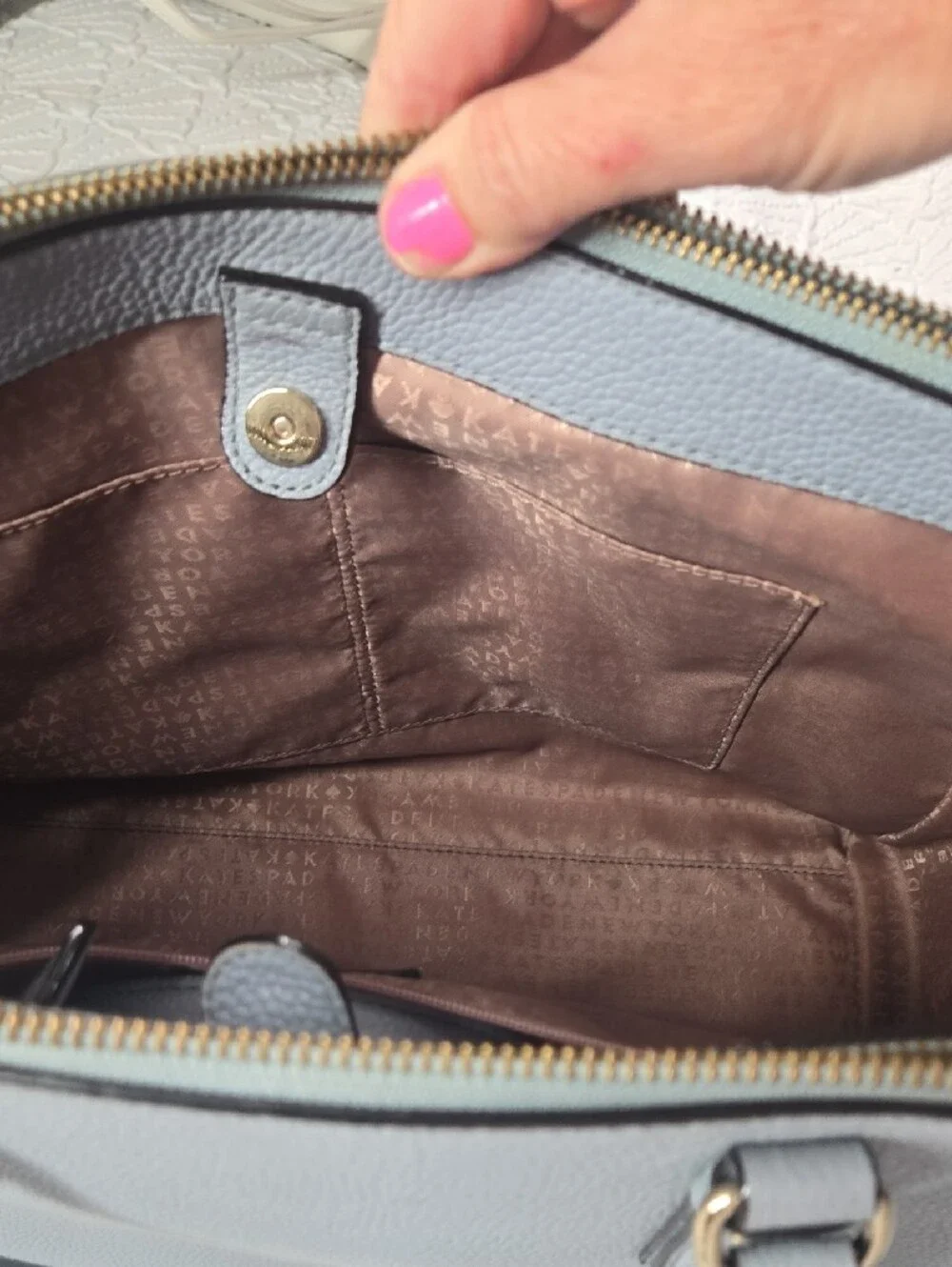 Kate Spade Mulberry Street Leighann Tote Bag Leather Lakesedge Gray Blue